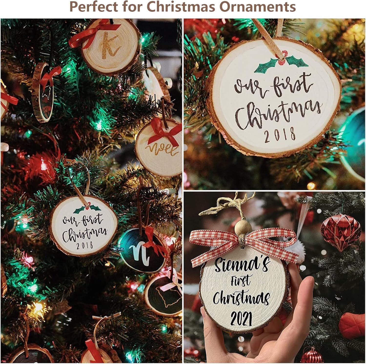 30 Pcs Natural Wood Slices, 9-10Cm Diameter Unfinished round Wood Slices Kit, No Hole Log Wooden Circles for Arts, Christmas or Wedding Ornaments and DIY Crafts