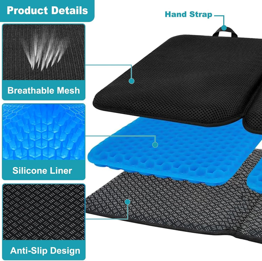 Gel Seat Cushion, Foldable Chair Cushions for Long Sitting, Breathable Cooling Summer Design Large Thick Ergonomic Support for Wheelchair Car Airplane and Office Use Accessories