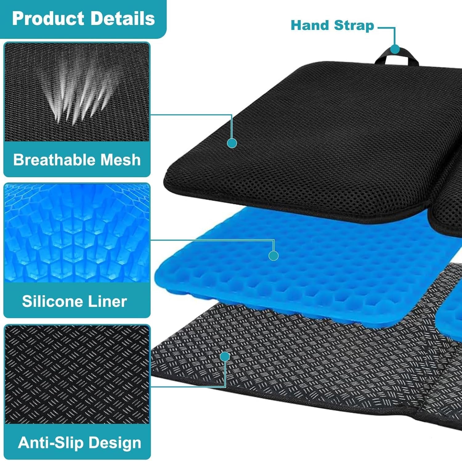 Gel Seat Cushion, Foldable Chair Cushions for Long Sitting, Breathable Cooling Summer Design Large Thick Ergonomic Support for Wheelchair Car Airplane and Office Use Accessories
