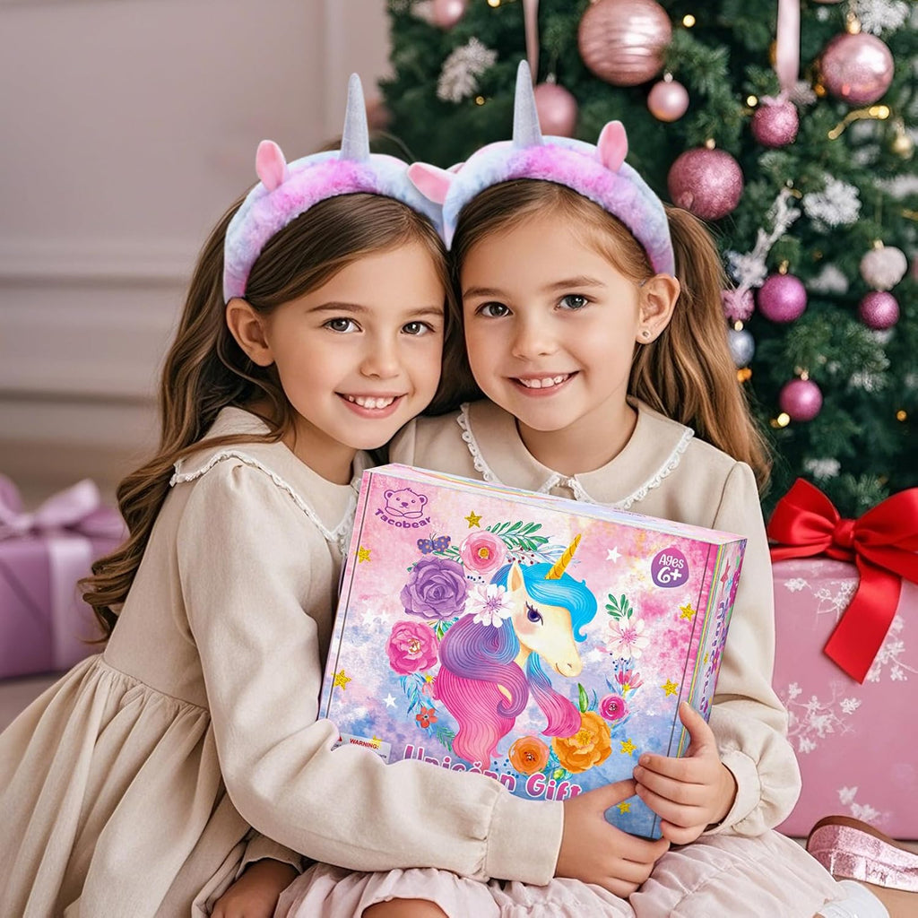 Unicorns Gifts for Girls Kids Toys 6 7 8 9 10 Years Old with Star Light up Pillow Stationery Plush Diary with Lock Headband Eye Mask Water Bottle Teen Girl Birthday Christmas Unicorn Toy