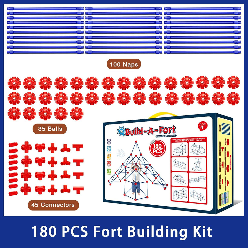 180 Pack Fort Building Kits for Kids Age 4, 5, 6, 7, 8+ Years Old, Creative STEM Building Toys for DIY Castles, Tunnels, Play Tent, Ideal Christmas, Birthday Gifts for Boys & Girls