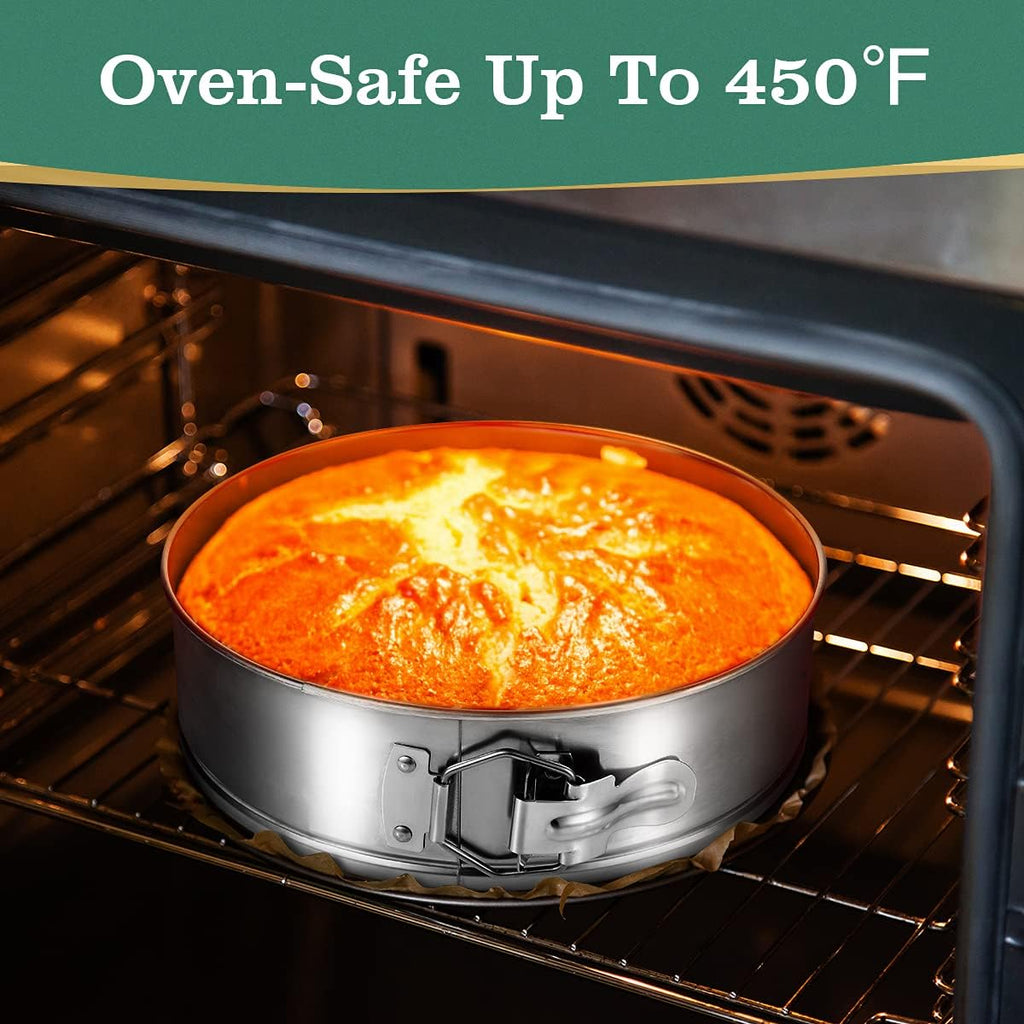 Stainless Steel Cake Pan Set - 3 Sizes 4" 7" 9" Leakproof round Cheesecake Pan with Removable Bottom, 50 Pcs Parchment Paper Liners and 7 Pcs Russian Piping Tips