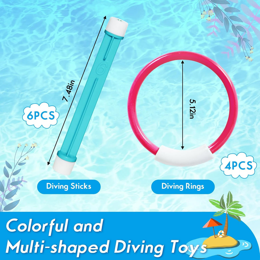 Pool Toys for Kids Ages 4-8 8-12, Underwater Summer Pool Diving Toys Set Games, Training Dive Swim Water Toys for Boys Girls Adults, Medium