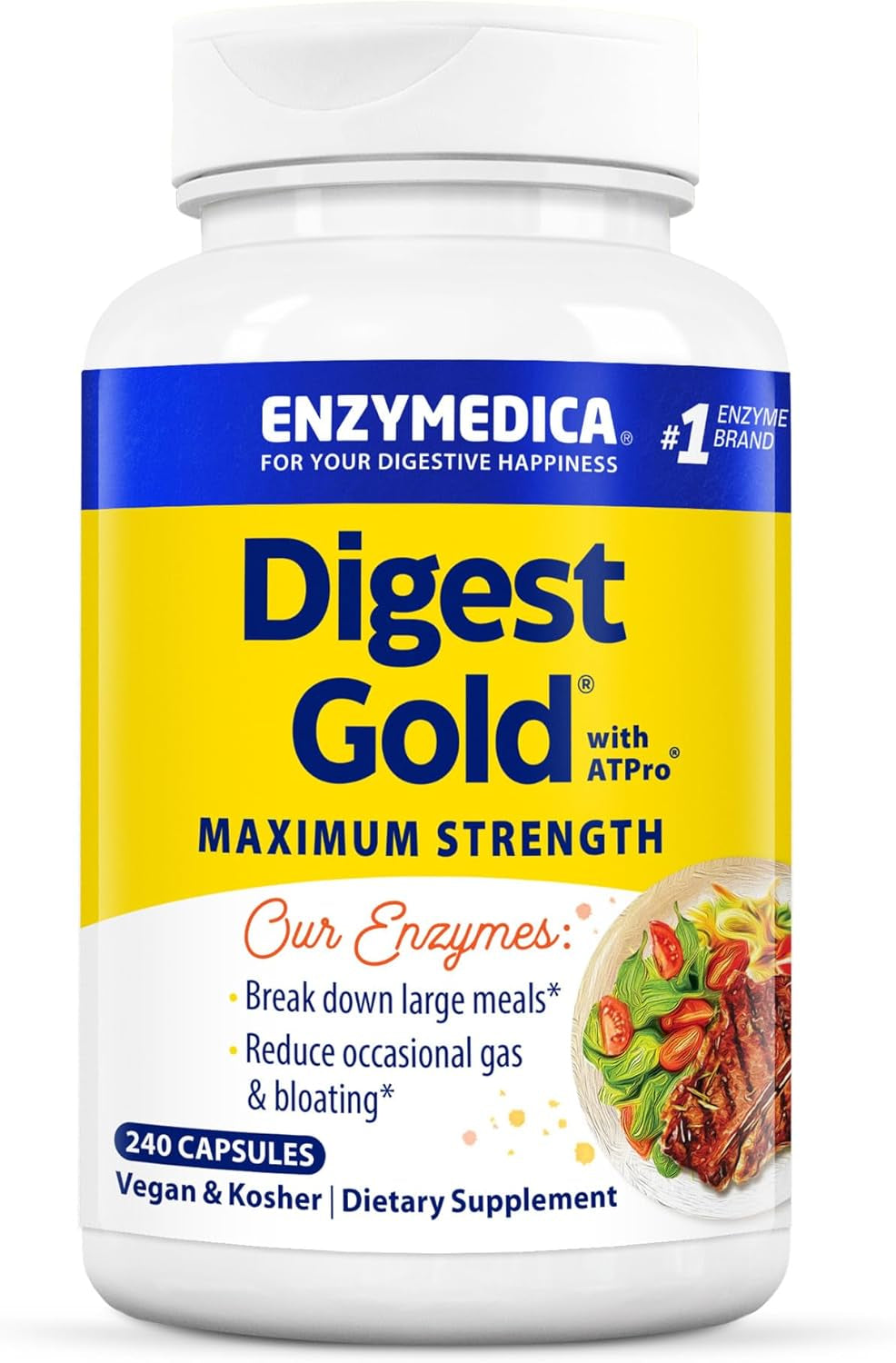 Digest Gold + Atpro, Maximum Strength Digestive Enzymes, Helps Digest Large Meals, for Gas and Bloating, 240 Capsules
