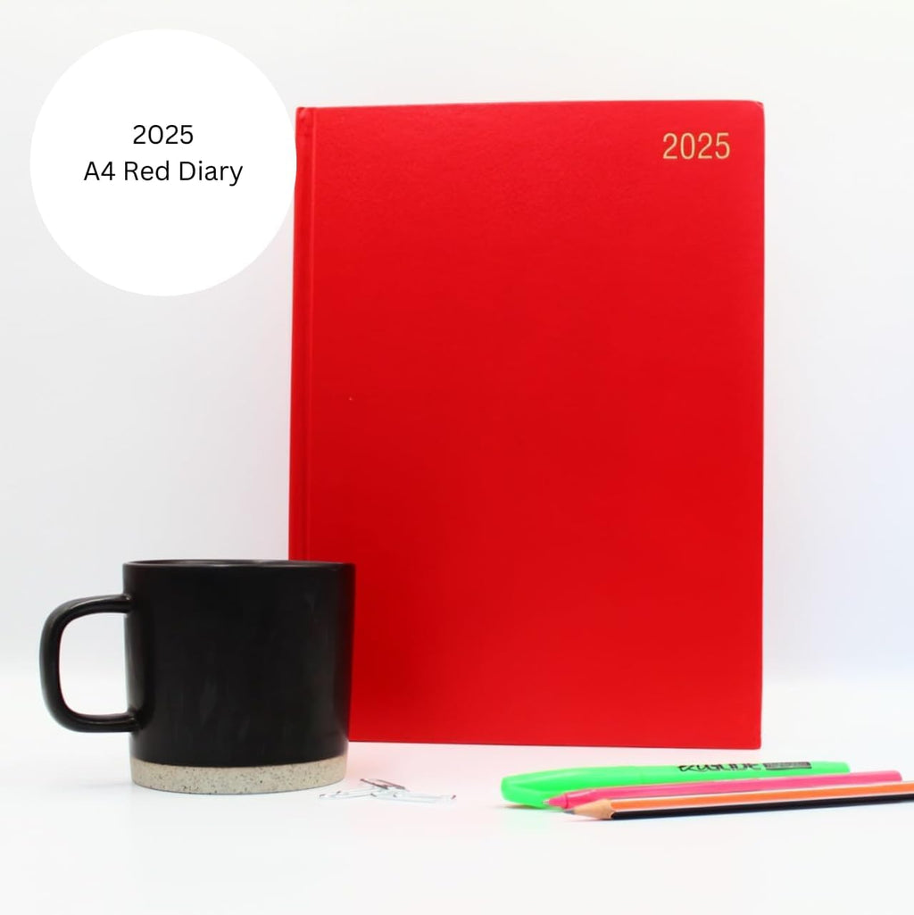 Diary 2025 A4 Day per Page, Red Year Planner Organiser Diary 2025 Day per Page, 2025 Planner, Home, School & Office, Hard Back 2025 Diaries, A5 & A4 2025 Diary in Day per Page & Week to View