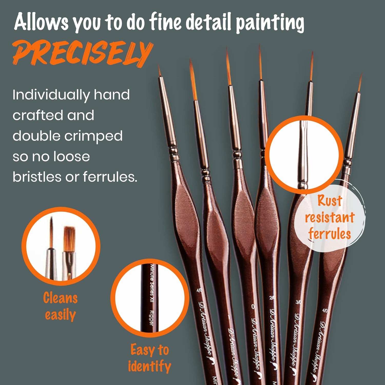 Miniature Paint Brushes Art. Minute Series XII 12Pc Fine Detail Paint Brush Set for Model Miniature Painting Kit. Fine Point Small Artist Brushes for Acrylic Painting Oil Watercolor Warhammer 40K