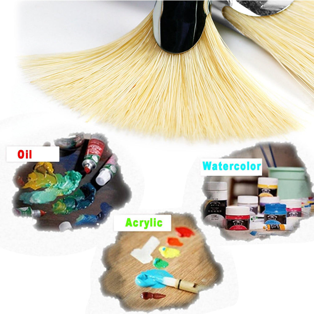 Fan Brushes -  Artist Soft Anti-Shedding Hog Bristle Paint Brush Set for Acrylic Watercolor Oil Painting (6 Pcs)