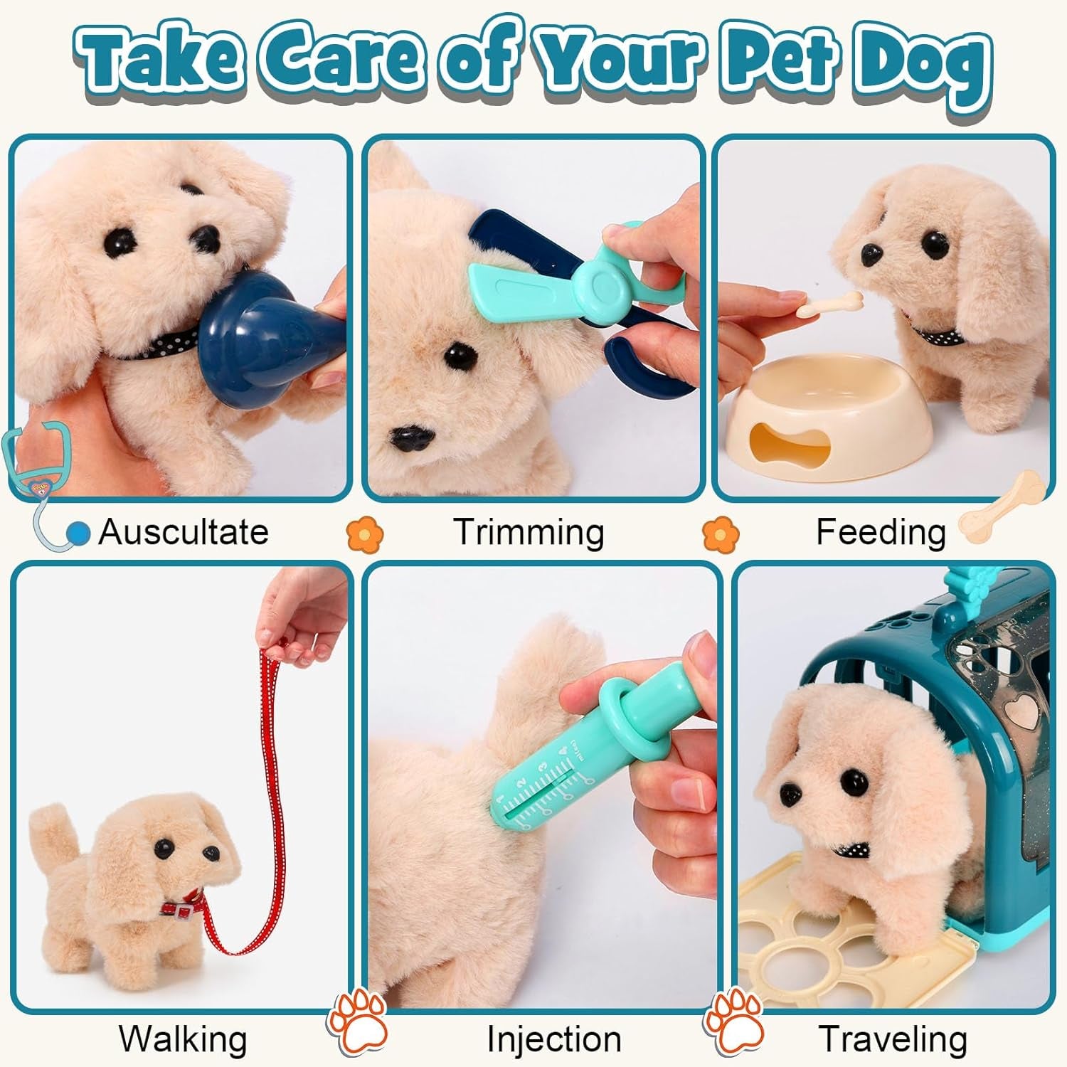 22Pcs Dog Toys for Kids Doctor Kit, Walking Barking Electronic Interactive Stuffed Dog Vet Kit Costume Pretend Play Puppy Pet Care Veterinarian Playset, Gifts for Kids Girls 3 4 5 6+ Year Old