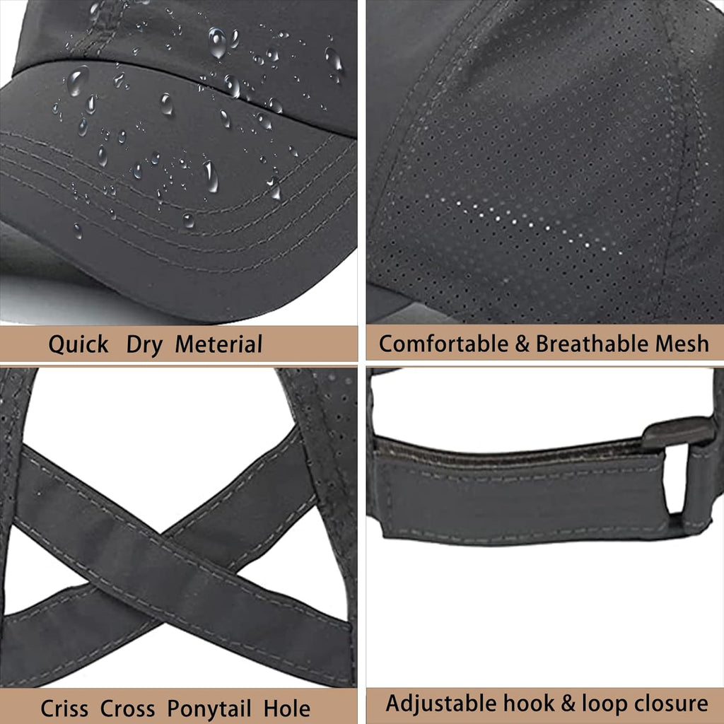 Womens Criss Cross Ponytail Baseball Cap,High Messy Bun Ponycap Quick Drying Mesh Outdoor Sports Hat with Ponytail Hole Adjustable Travel Summer Hat