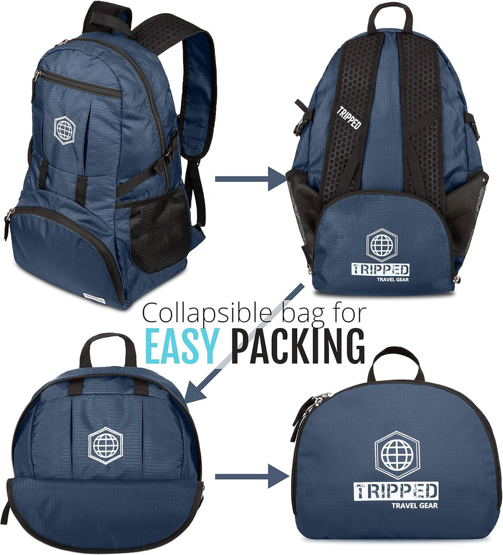 Traveling Backpack- Foldable Collapsible Lightweight Backpack for Travel (Blue) 35 Liters