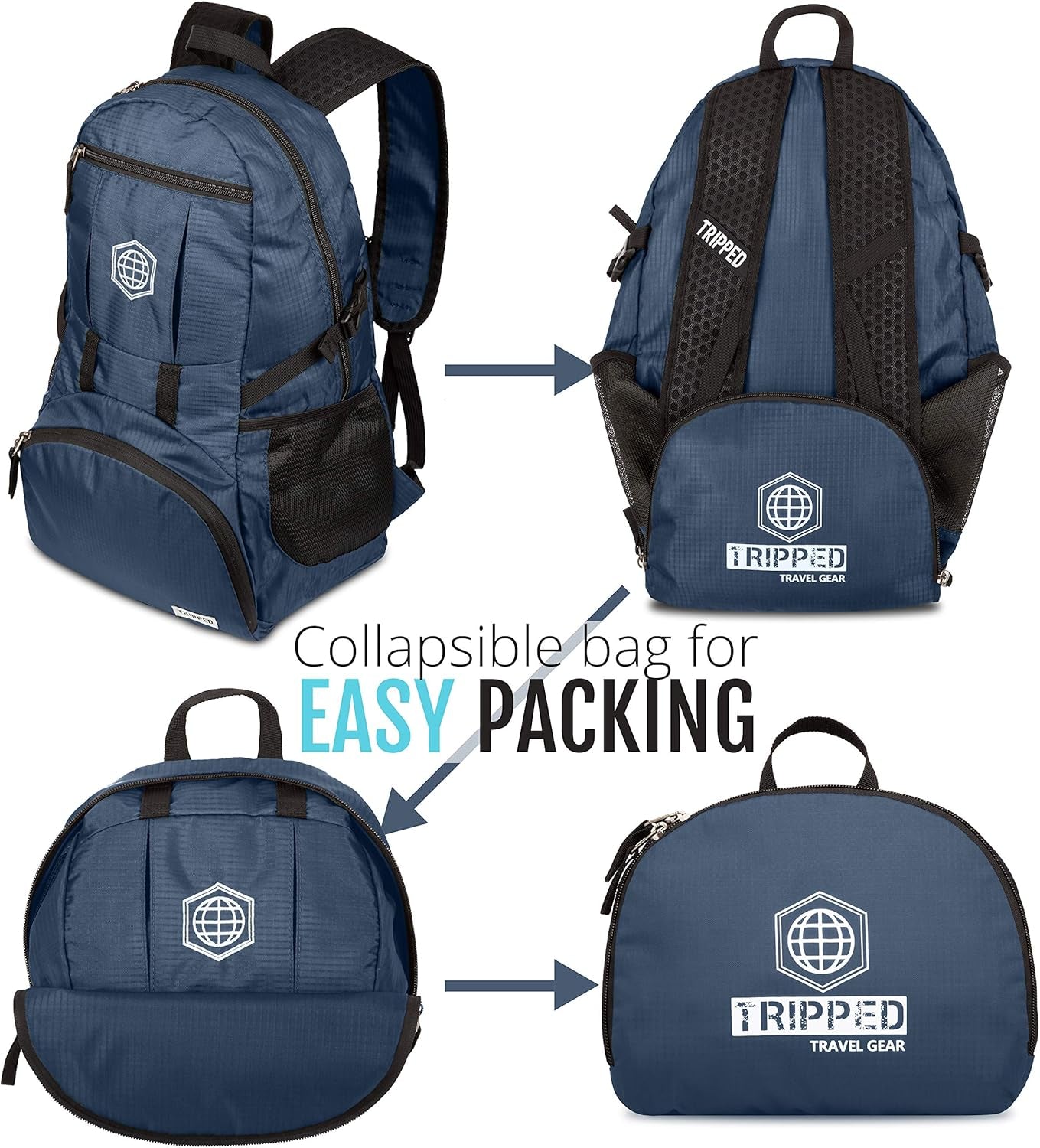 Traveling Backpack- Foldable Collapsible Lightweight Backpack for Travel (Blue) 35 Liters