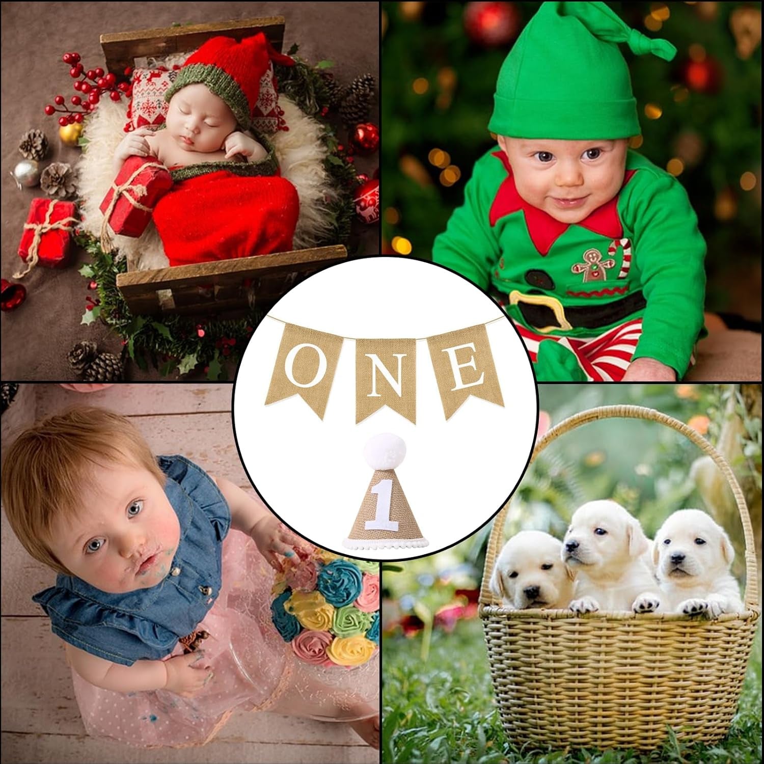 2 Pack Baby Boy & Girl 1St Bday Banners, Hats & Decorations: Birthday Bunting, Photo Props
