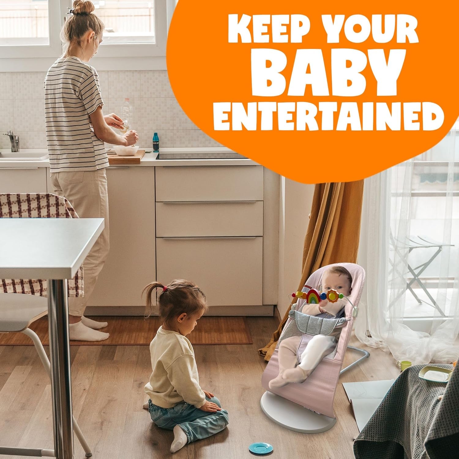 Toy Bar Compatible with Baby Bjorn Bouncer Toy Bar - Engaging Colorful Shapes - All Wood - Spinnable - Nature-Inspired Figures Bar Compatible with Baby Bjorn Bouncer