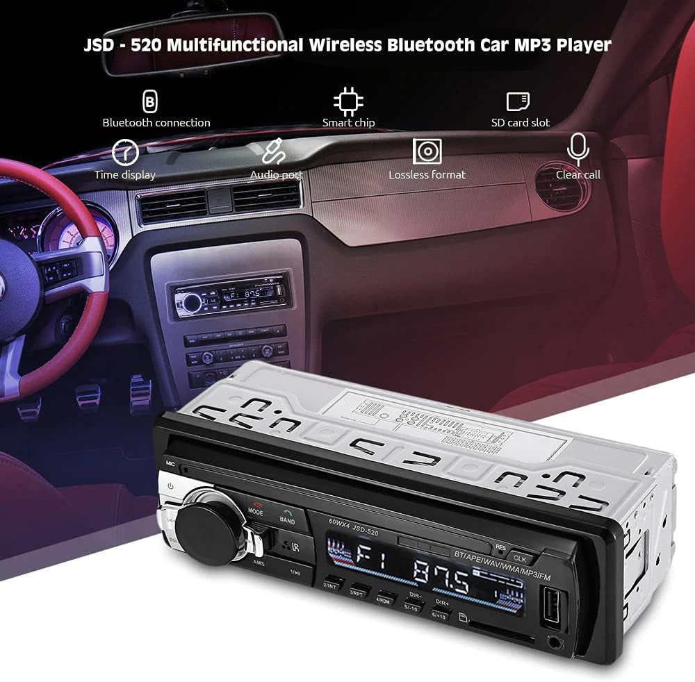 Car Radio Bluetooth Hands Free, 1DIN 12V Car Stereo Car MP3 Player Support FM/USB/SD/AUX-IN with Remote Control