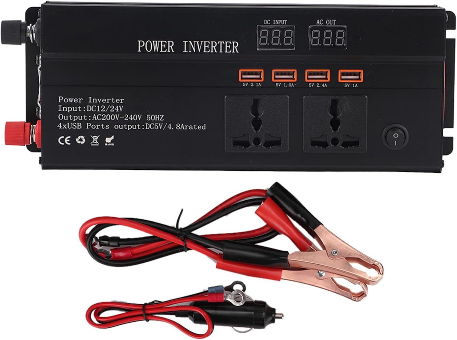 Vehicle Power Inverters, 4000W DC 12/24V to AC 220V LCD Display Car Modified Sine Wave Power Inverter Converter