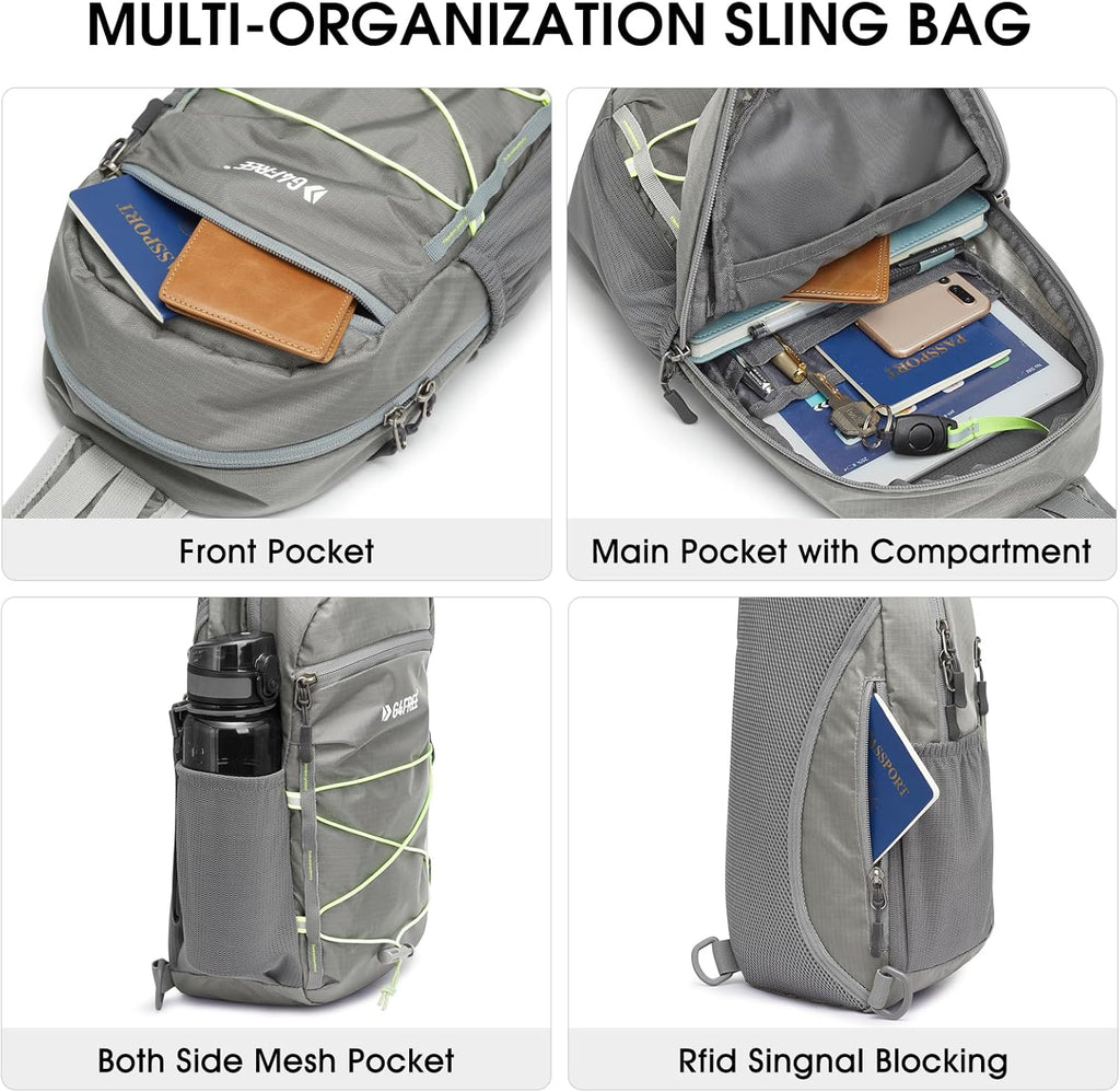 Sling Bag Backpack RFID Blocking Crossbody with Front Pocket Hiking Daypack Outdoor Chest Bag for Women Men