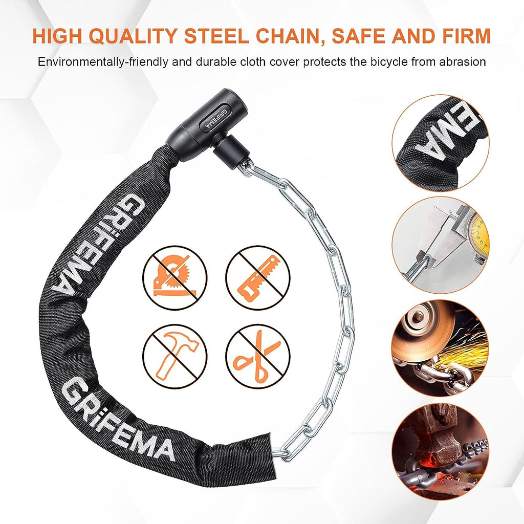 GA1201-12 Bike Locks High Security with 2 Keys, Bike Chain Lock Heavy Duty, 120Cm Bicycle/Cycling Locks for Bike Cycle, Moto, Door, Gate Fence, Black/White