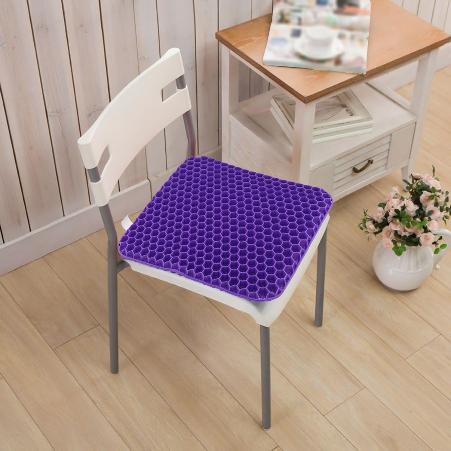 2 PCS 40 X 35 X 2.5Cm Soft Sitter Gel Seat Cushion, Double Thick Breathable Honeycomb Cushion with Non-Slip Cover, Purple and Blue Gel Cushion for Office Chair Desk, Car, Wheelchair, Road Trips