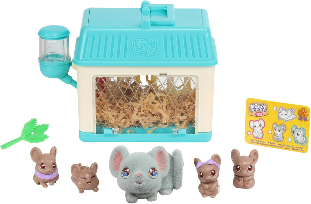 - Mama Surprise Minis. Feed and Nurture a Lil' Mouse inside Their Hutch so She Can Be a Mama. She Has 2, 3, or 4 Babies with Surprise Accessories to Dress up the Babies
