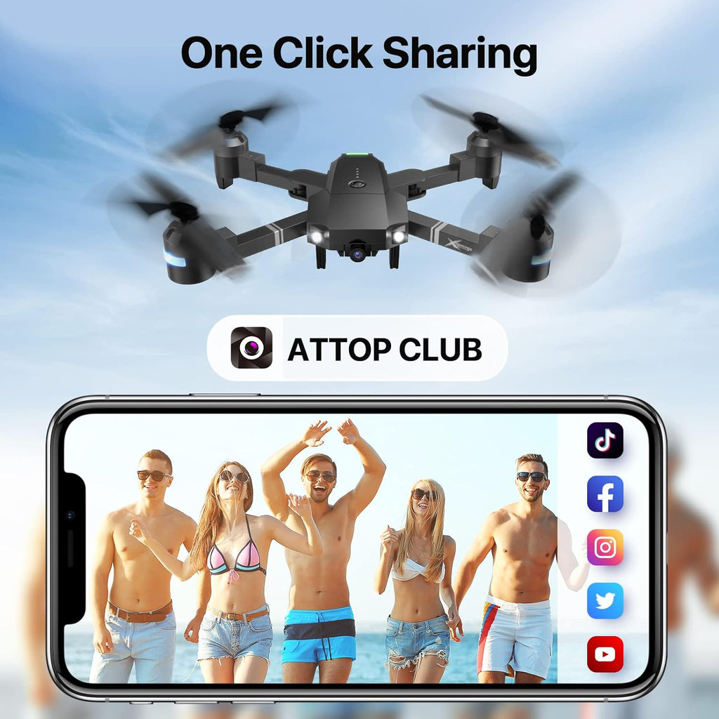 Drone with Camera for Adults & Kids, Skyquad Drone Foldable 1080P FPV Drone W/3 Batteries & Carrying Case,Rc Quadcopter of 30 Mins Flight Time,120°Fov,Voice&Gesture Control,One-Key Return,3D Flip