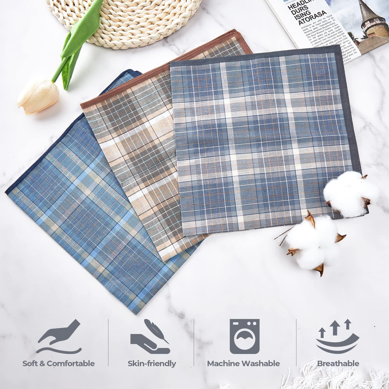 Mens Handkerchiefs, 12 Pack Men'S Handkerchiefs, Handkerchiefs for Men Cotton, 100% Cotton Classic Pocket Handkerchief for Weddings, Prom, Celebration, Gift for Men