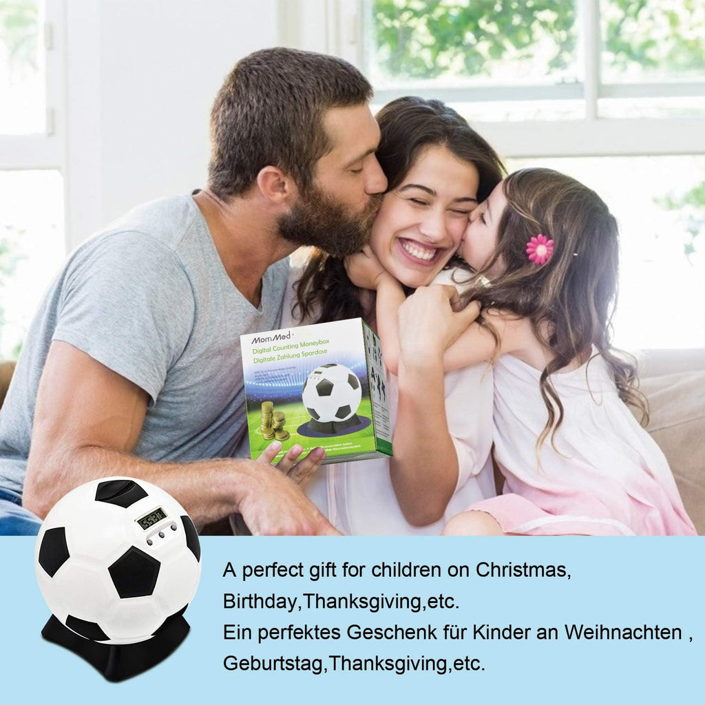 Digital Counting Box with Counter Football Piggy Bank Large for Children Early Education Box Large with Automatic LCD Display Balck White