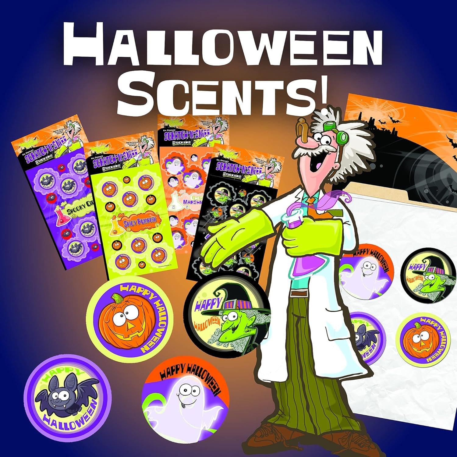 Dr. Stinky'S Scratch N Sniff Stickers Halloween 4-Pack- Spicy Pumpkin, Ghosted Marshmallow, Spooky Cider, Potion Punch