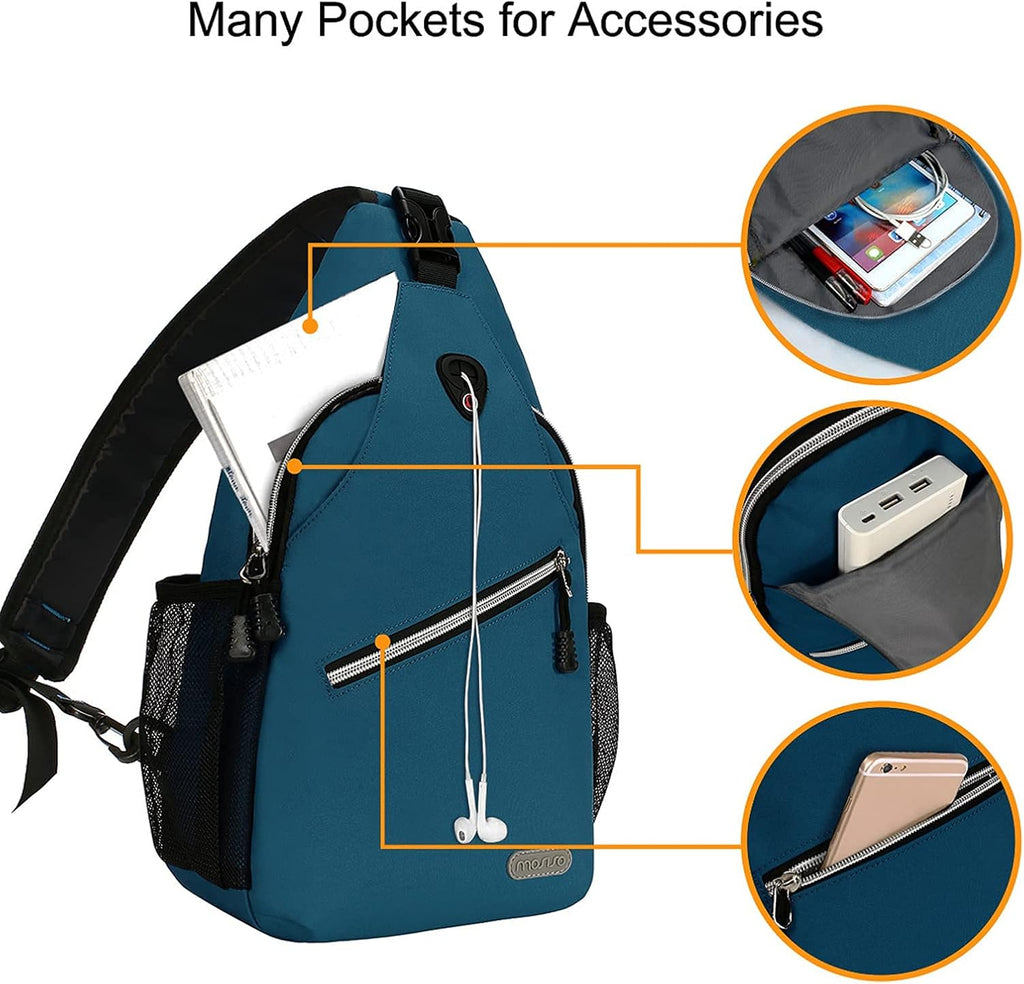 Rope Sling Backpack (Up to 13 Inch), Multipurpose Crossbody Chest One Shoulder Outdoor Travel Hiking Daypack