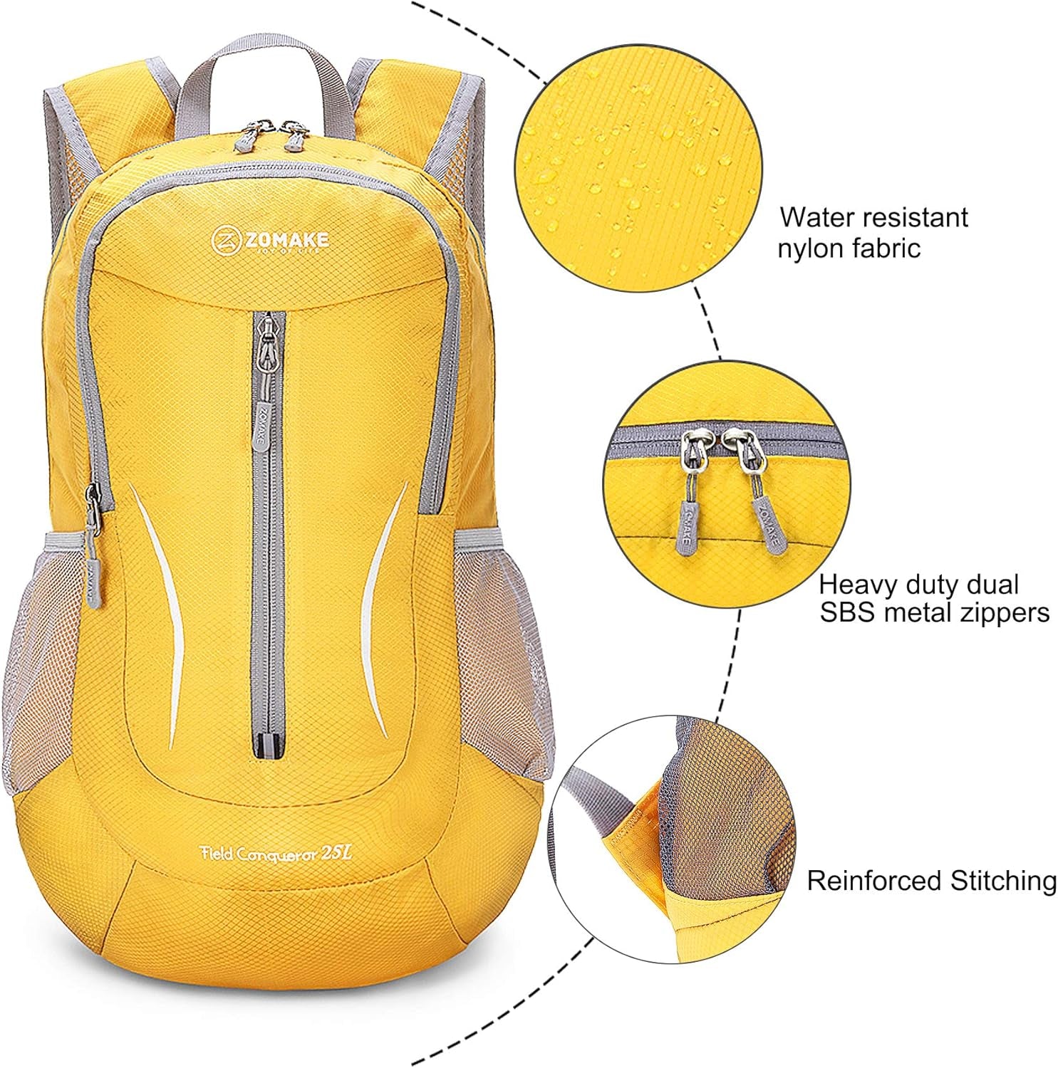 Ultra Lightweight Packable Backpack 25L, Foldable Hiking Backpacks Water Resistant Small Folding Daypack for Travel(Yellow)