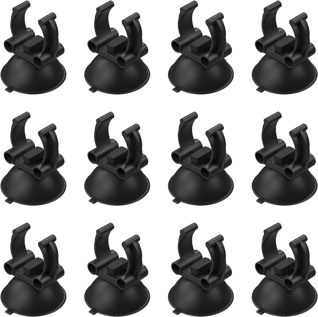 3.3Cm Aquarium Heater Suction Cups Suckers with 2.4Cm Clips Black Standard Heating Rod Holders Clamps for Fish Tanks (Not for Airline Tubing), 12 Pack
