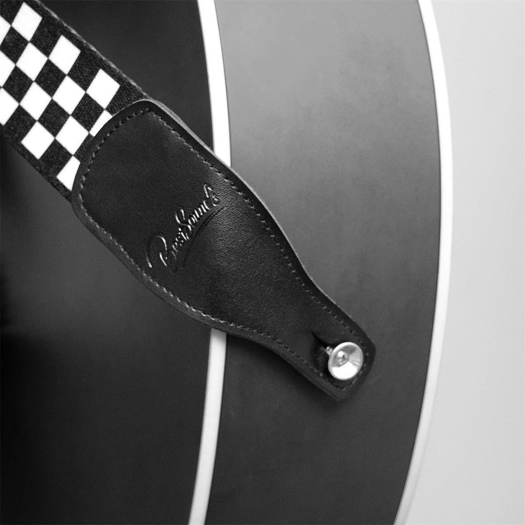 Checkerboard Guitar Strap & Leather Ends Guitar Shoulder Strap, Suitable for Bass, Electric & Acoustic Guitars (Black and White Checkered)