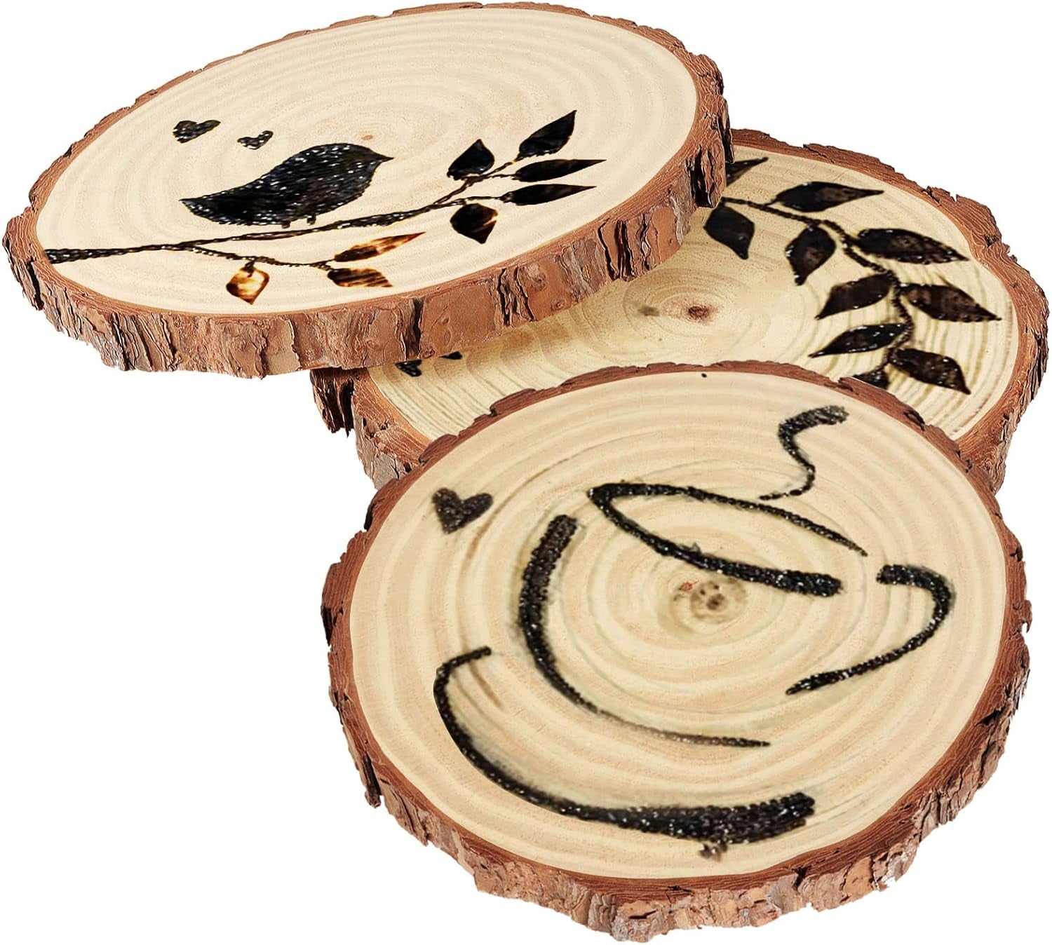 6 Piece Natural Wood Slices, 23-25 Cm Unfinished Wooden Circles with Bark round Blank Wooden Slices Wood Discs for DIY Crafts, Christmas Ornaments and Wedding Decorations