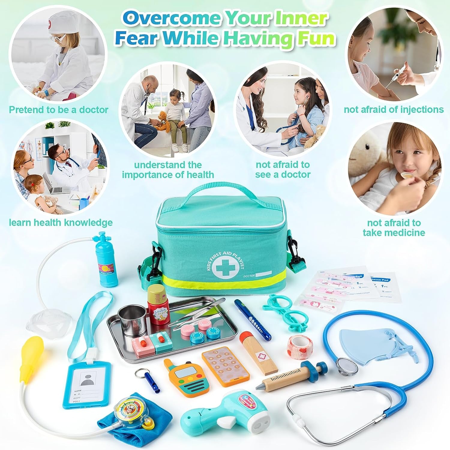 Doctor Kit for Kids, 34 Pcs Pretend Playset for Toddlers, Doctor Kit for Toddlers 3-5, with Medical Bag, Stethoscope and Other Accessories, for Boys and Girls Fun Role Playing Game
