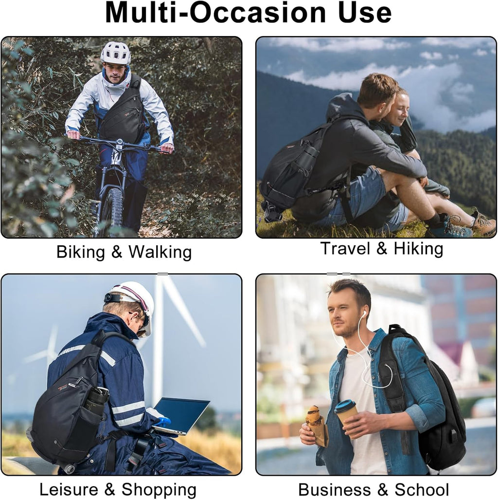 Sling Backpack, 8 Pockets Sling Bag Crossbody, 19L Large Sling Bag for Men Travel Crossbody Backpack Hiking Outdoor