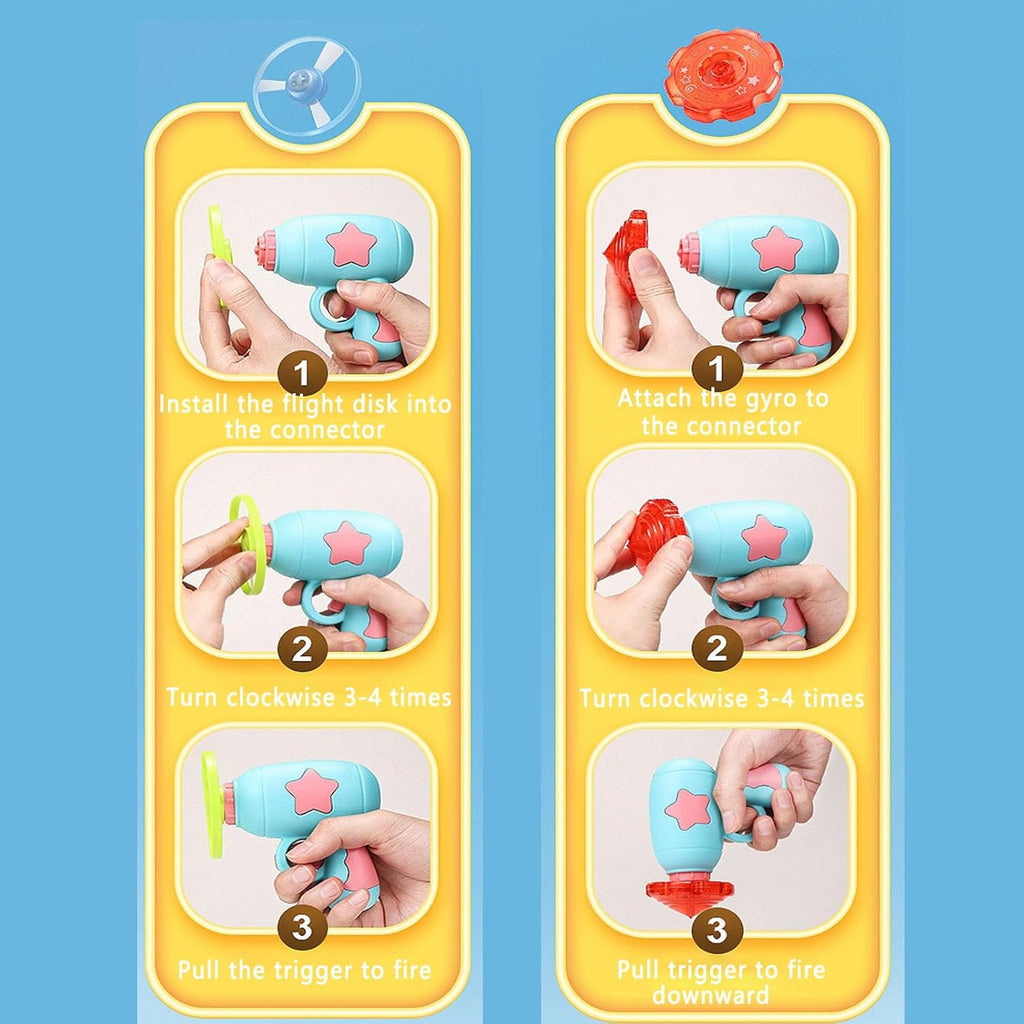 Flying Disc Launcher Toy,Fun and Easy-To-Use Outdoor Toys outside Yard Games Kids 3-8,1 Flying Saucer & 6 Discs and Gyroscope(2 Glow in the Dark)，Launch up to 32 Ft (Pink)