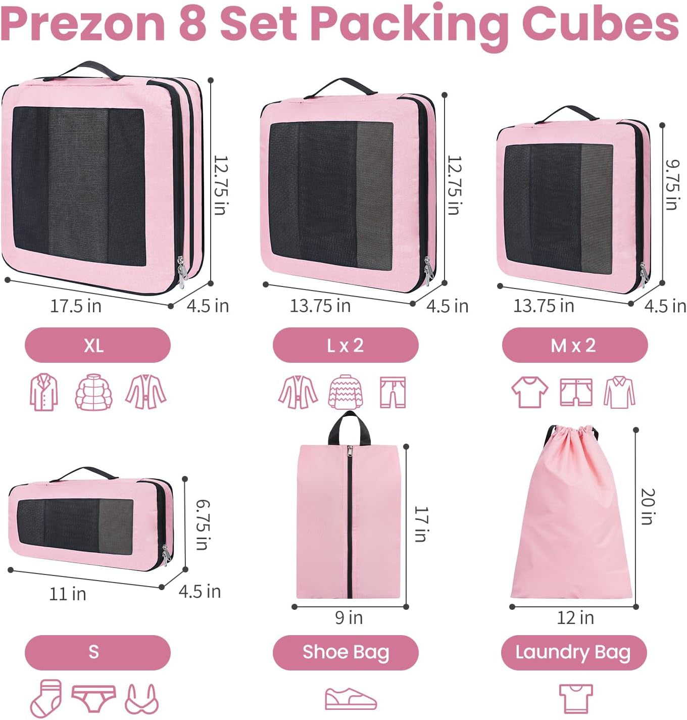 8 Set Compression Packing Cubes for Suitcases, Full Open & Visible Design, Luggage Organizer Bags Set for Carry On, Travel Essentials Travel Gifts for Women with Laundry Bag and Shoe Bag