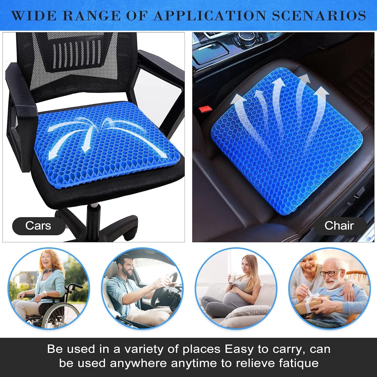 Gel Seat Cushion, Double Thick Breathable Seat Cushion Cool Gel Cushion Honeycomb Design,Breathable Lumbar Support Chair Cushion with Non-Slip,Seat Cushion for Home Office Chair Car Wheelchair
