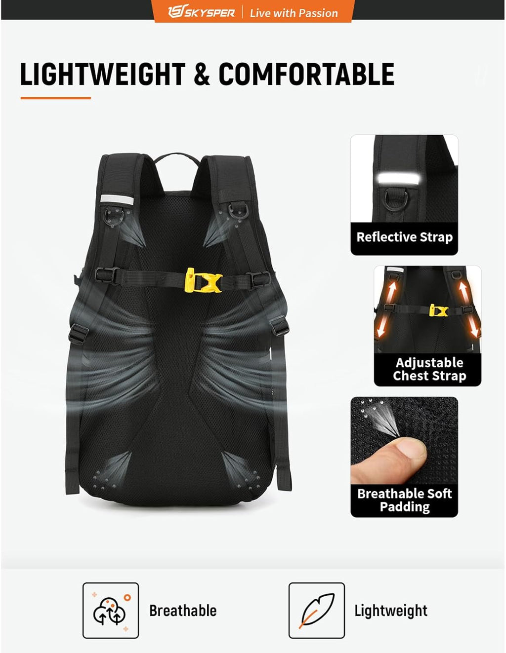 Hiking Backpack 30L Lightweight Travel Backpack Hiking Day Pack for Men Women(Black)