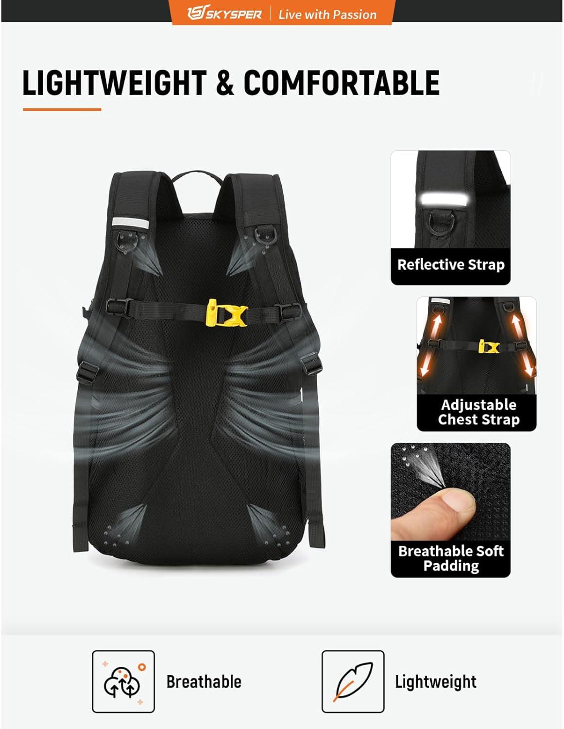 Hiking Backpack 30L Lightweight Travel Backpack Hiking Day Pack for Men Women(Black)