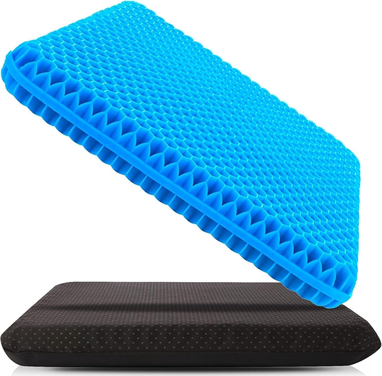 1.4"(4CM) Thick Gel Seat Cushion, Double Large Breathable Honeycomb Design Cool Gel Cushion with Washable Seat Cover for Office Chair Car Wheelchair,Pressure Relief Back Tailbone Pain