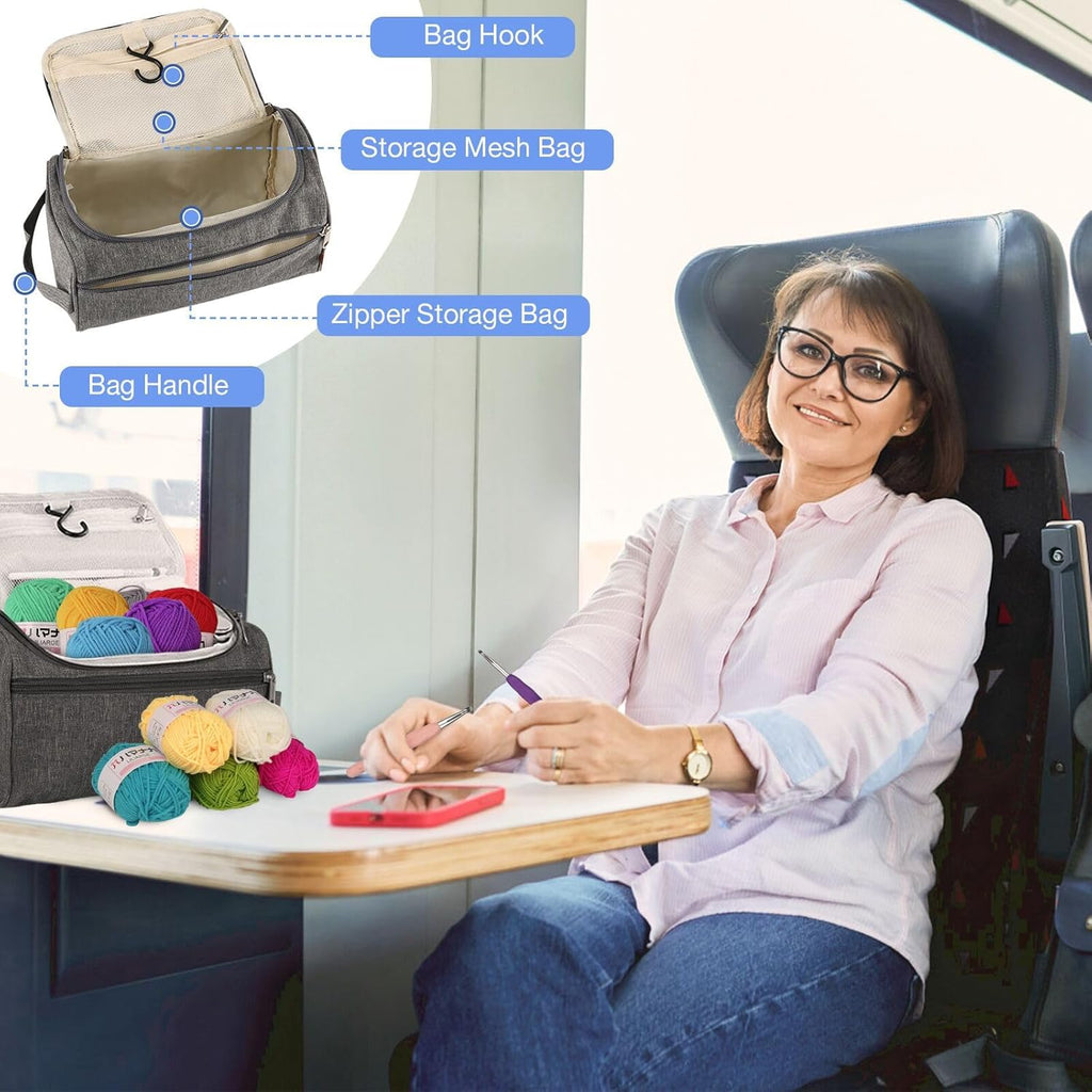 Crochet Kits for Beginners Adults Crochet Kit 15Pcsx25G Crochet Yarns Ergonomic Metal Crochet Hooks 2Mm-8Mm Knitting Accessories Tools Storage Case Needles Crochet Starter Kit-Grey