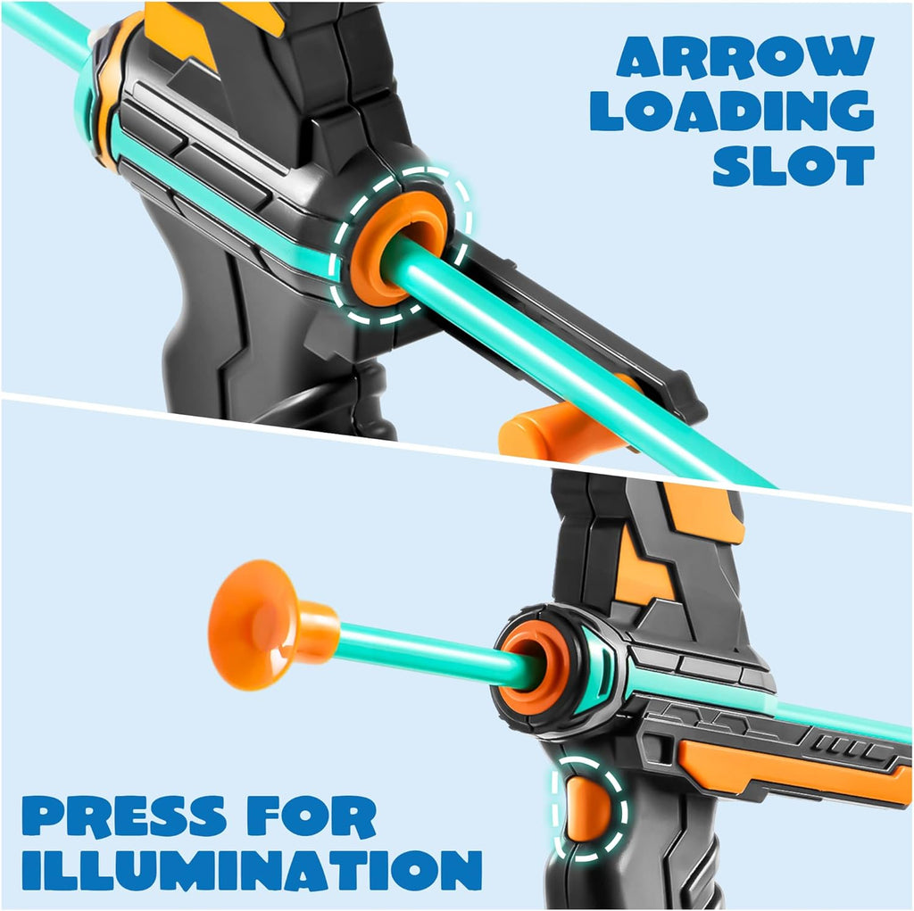 Kids Bow and Arrow Set, LED Light up Archery Toy Set with 9 Suction Cup Arrows, Target & Arrow Case, Indoor and Outdoor Hunting Play Gift Toys for Kids, Boys & Girls Ages 6-12
