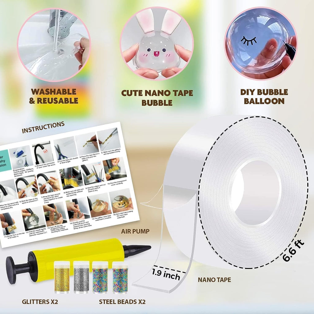 Nano Tape Bubble Kit - Water Balloon Version with 9.8Ft Double Sided Tape & Syringe Toy, Craft Kit for Kids 4-8, Girls Toys, Gifts for Girls Boys 4, 5, 6, 7, 8, 9, 10, 11, 12 Years Old