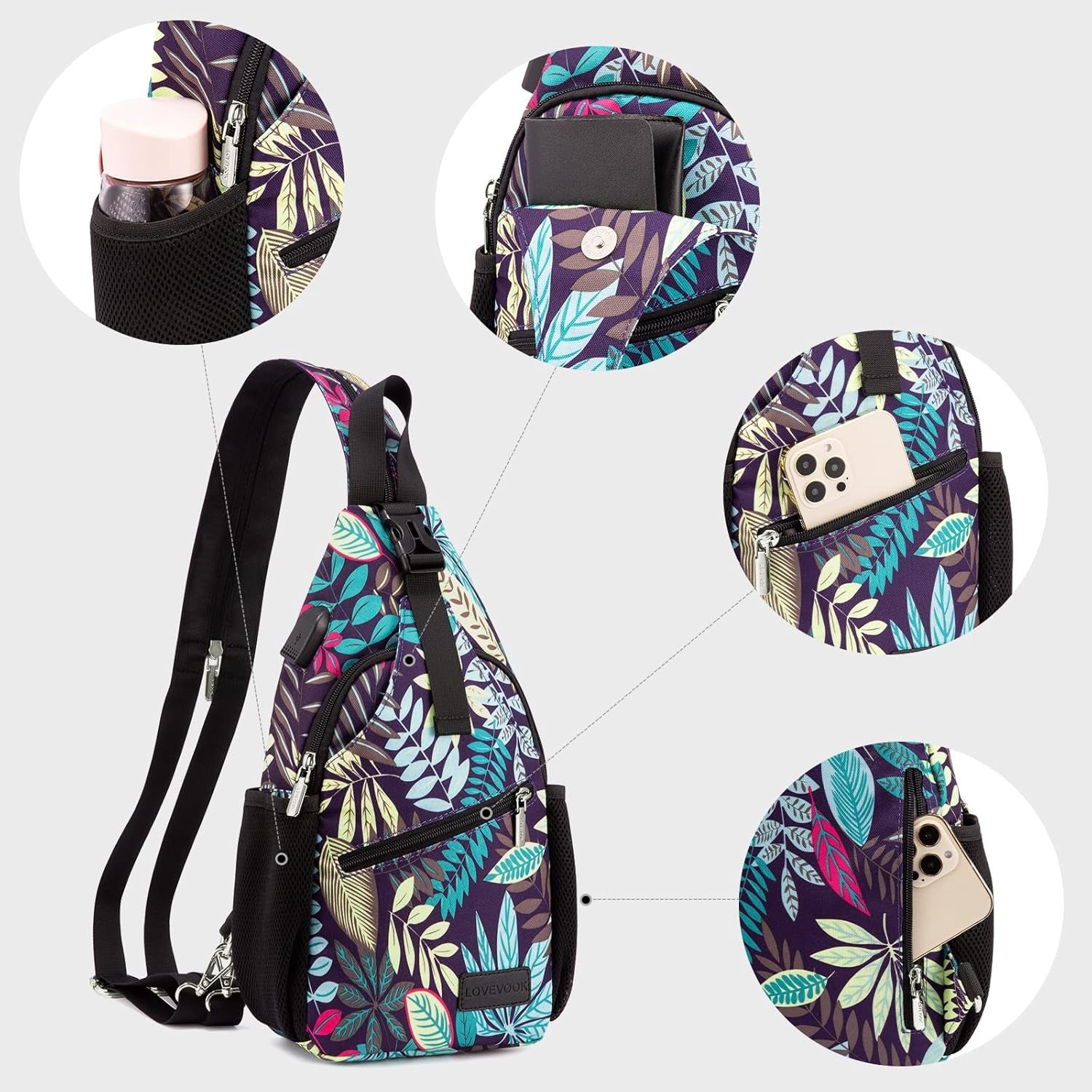 Sling Bag for Women Casual Daypack Nylon Crossbody Sling Backpack Travel Shoulder Bag Hiking Daypack