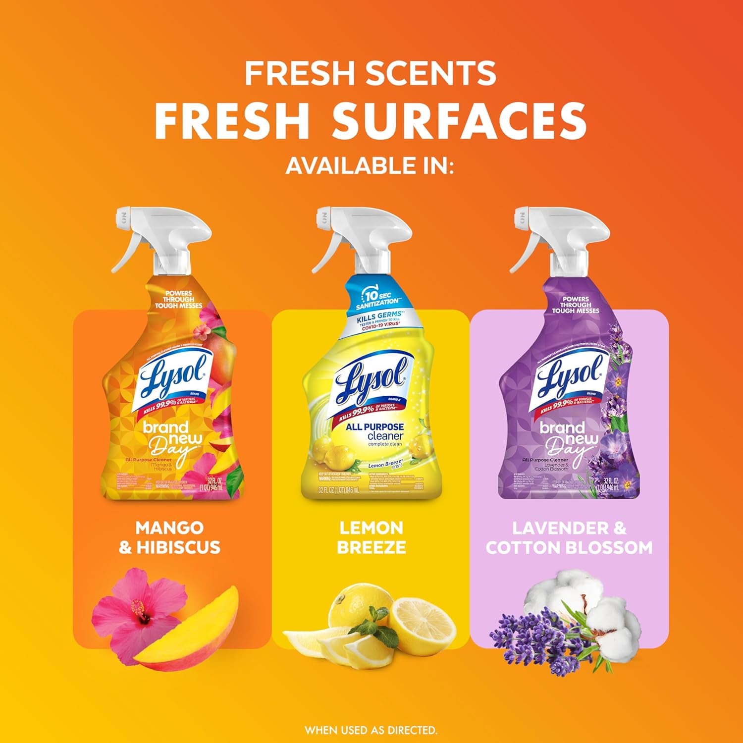 All Purpose Cleaner Spray, Multi-Purpose Disinfecting Spray, Kitchen & Bathroom Cleaner, Mango & Hibiscus Scent, 32 Fl Oz