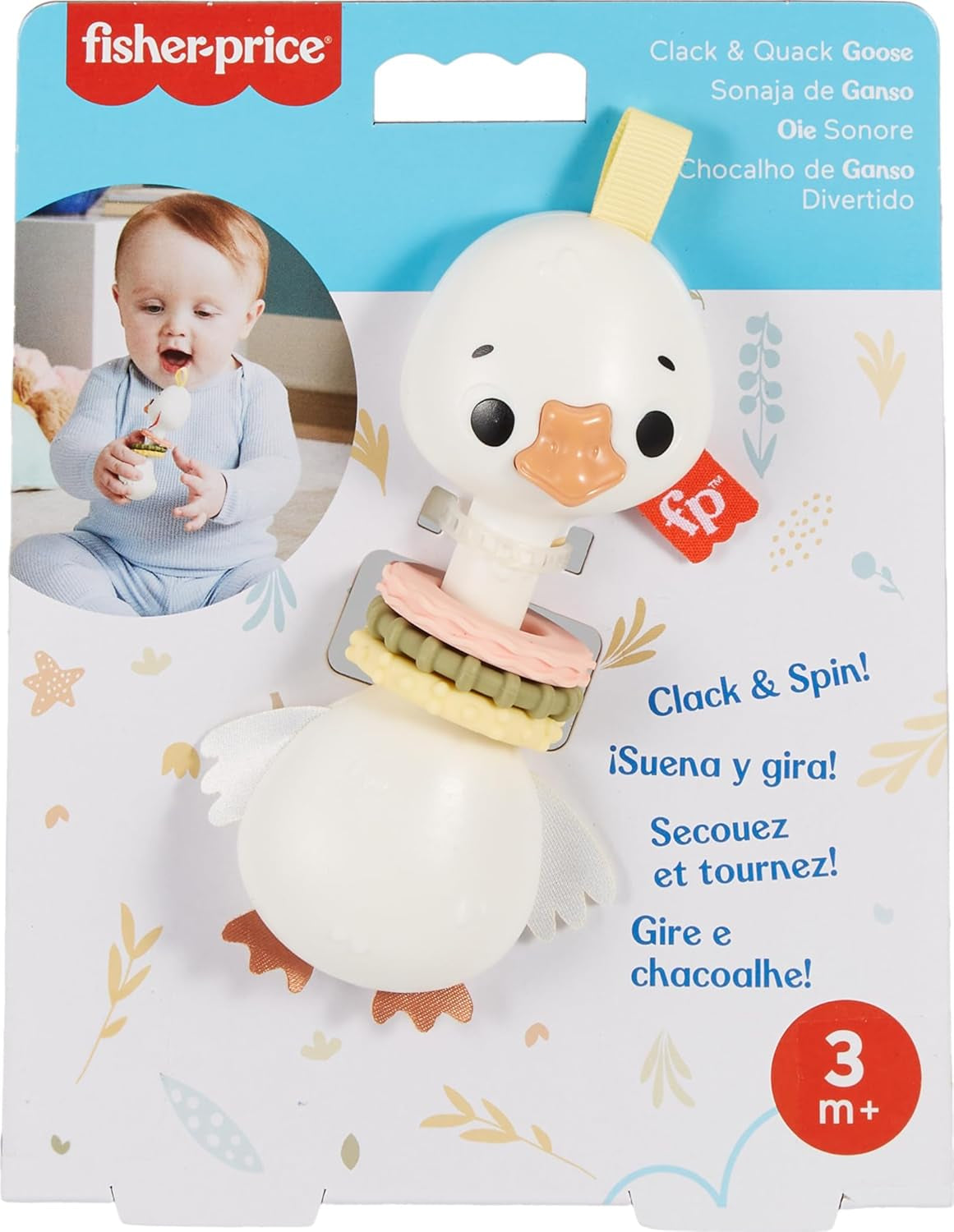 Newborn Toy Clack & Quack Goose, Animal Themed Baby Rattle for Developmental Play Infants Ages 3+ Months