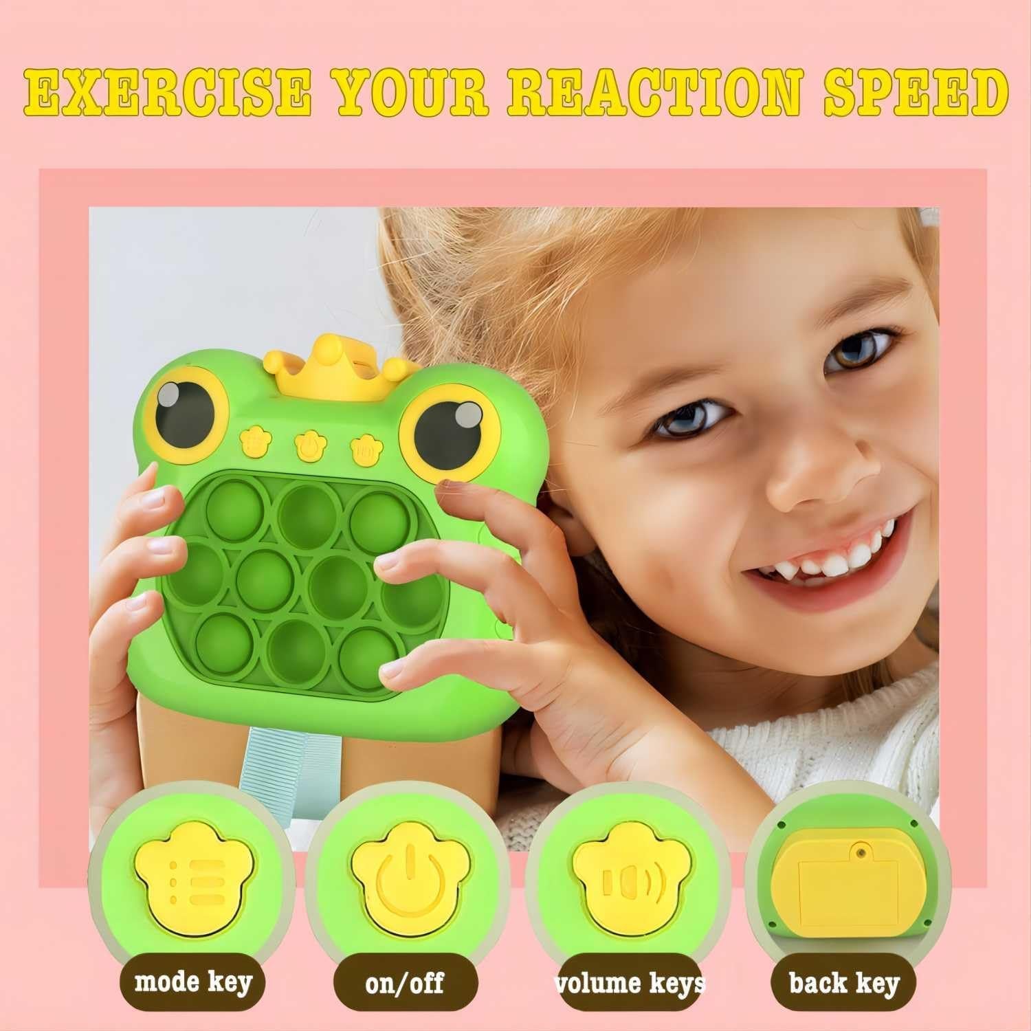 Pop Fidget Toys Handheld Light up Puzzle Game Machine & for Kids, Quick Push Games Educational Sensory Toys, Stress Relief Party Favors Toy Age 3-12 (Frog-G)