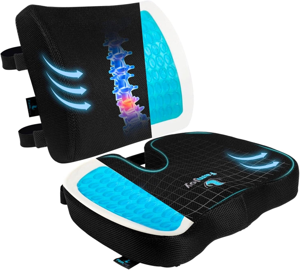 Premium Gel Memory Foam Seat & Back Cushion – Lumbar & Coccyx Support for Office, Car & Gaming Chair – Ultimate Comfort & Posture Relief