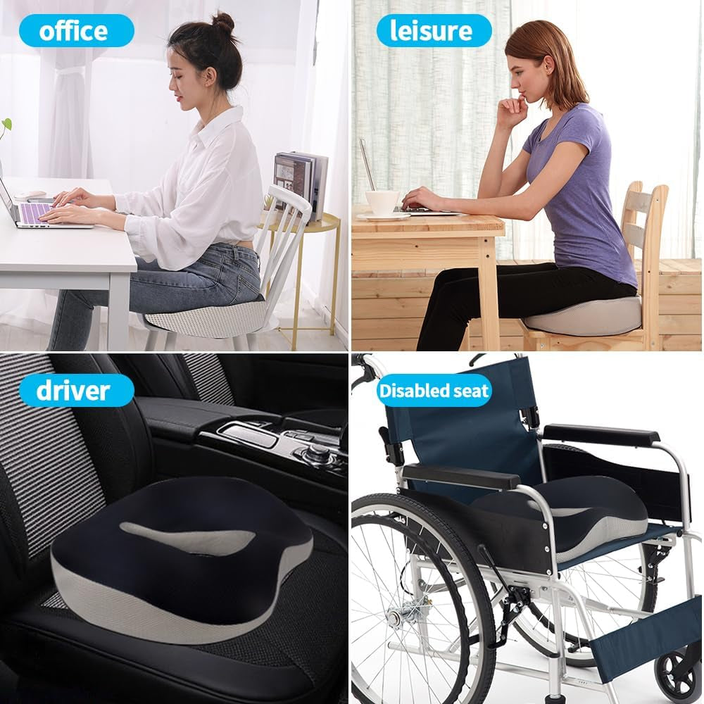 Memory Foam Seat Cushion for Office Chair, Home Chair, Car Seat, Airplane, Wheelchair, Pain Relief for Long Sitting, Non-Slip Bottom, Removable Cover