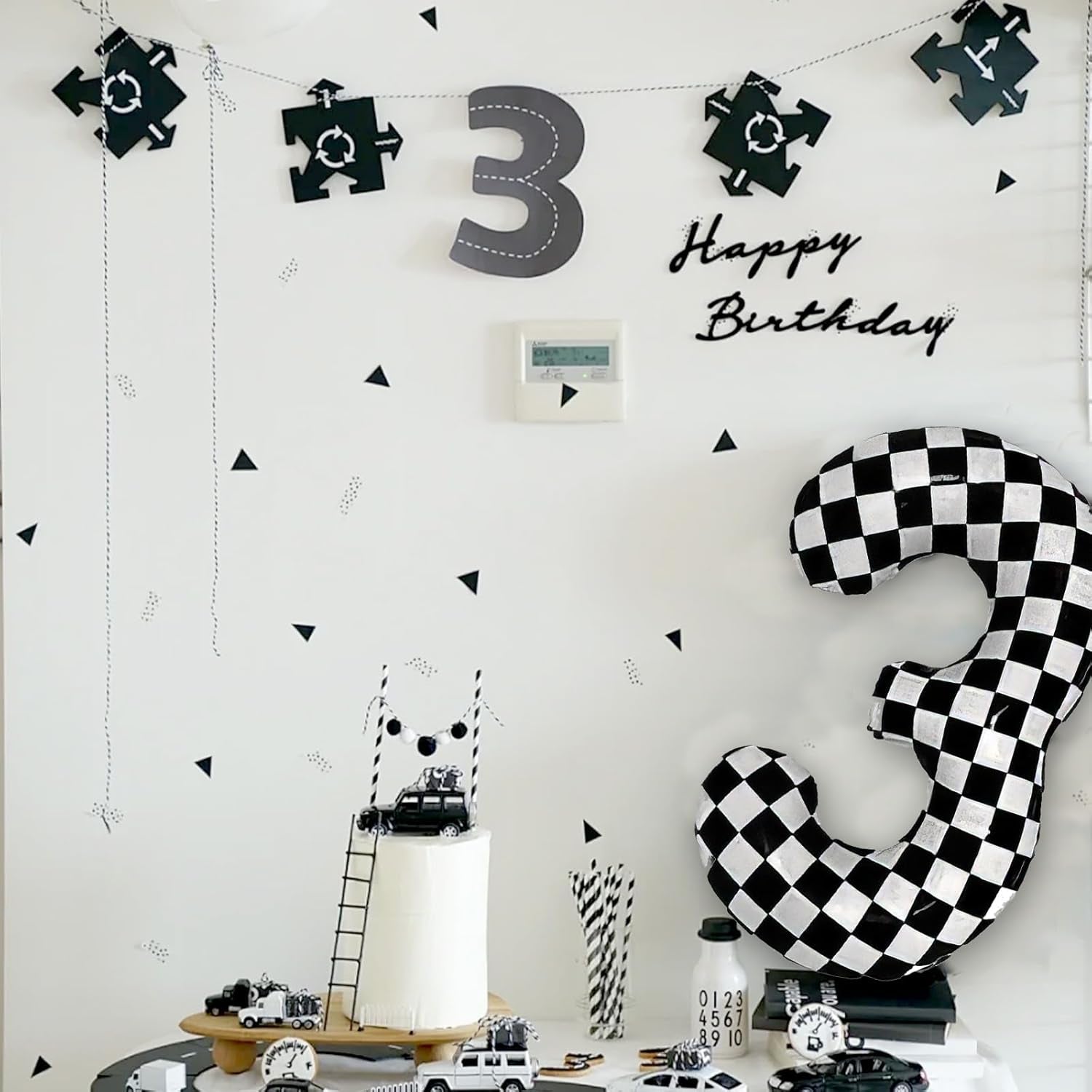 16Th Birthday Checkered Number Balloon - 40" Black & White, Race Car Theme